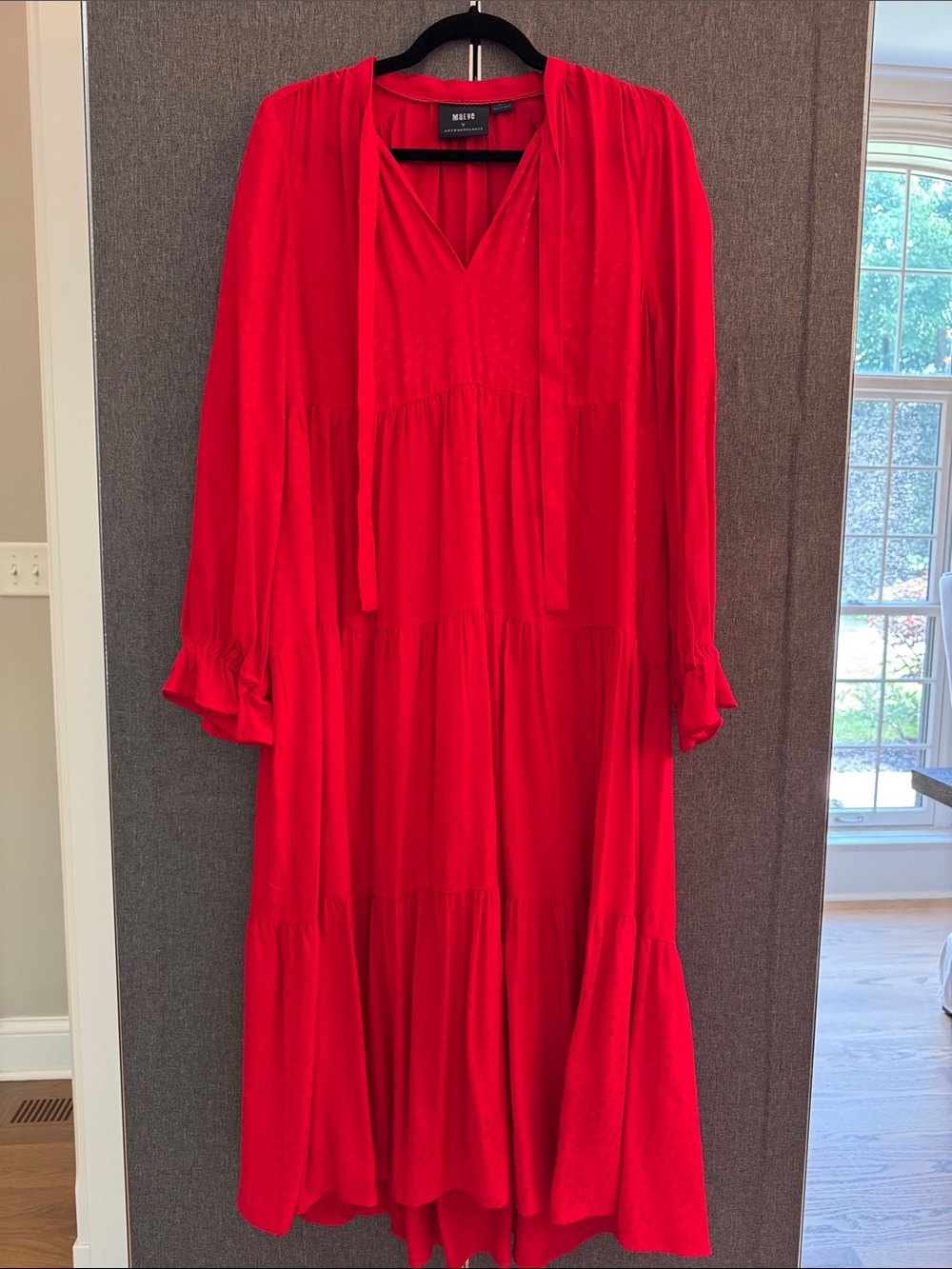 Maeve Bright Red Tiered Long-Sleeve Maxi Dress